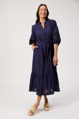 Larissa Broderie Maxi Dress - Navy