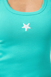 Athens Embroidered Tank - Aqua