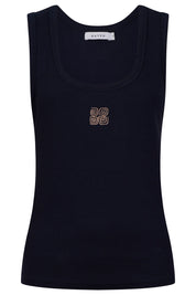 Athens Embroidered Tank - Navy