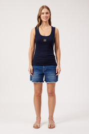 Athens Embroidered Tank - Navy