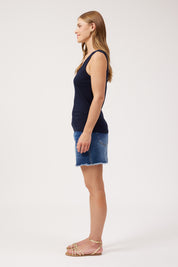 Athens Embroidered Tank - Navy