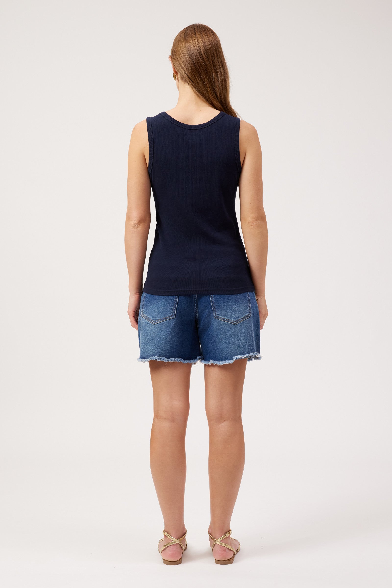 Athens Embroidered Tank - Navy