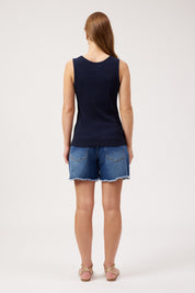 Athens Embroidered Tank - Navy