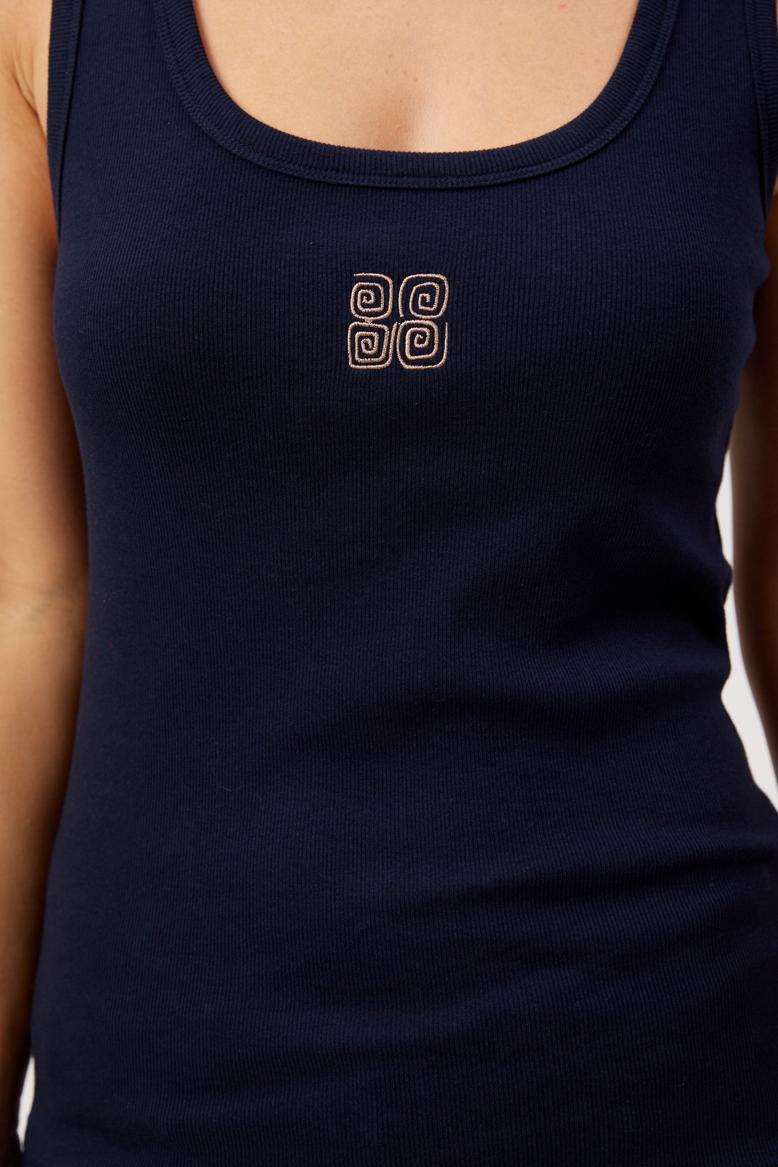 Athens Embroidered Tank - Navy