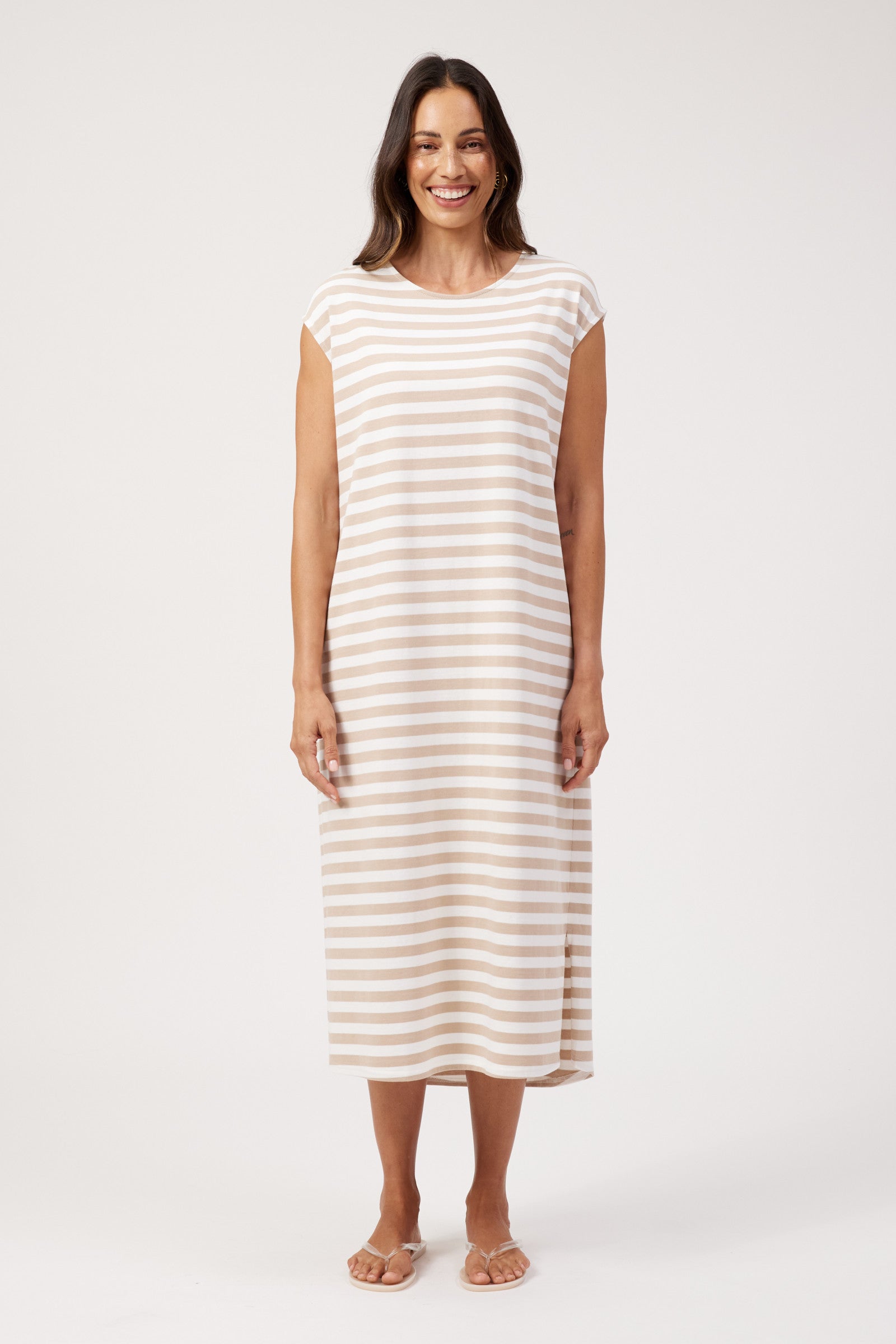 Kos Stripe Tshirt Dress - Sand