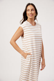 Kos Stripe Tshirt Dress - Sand