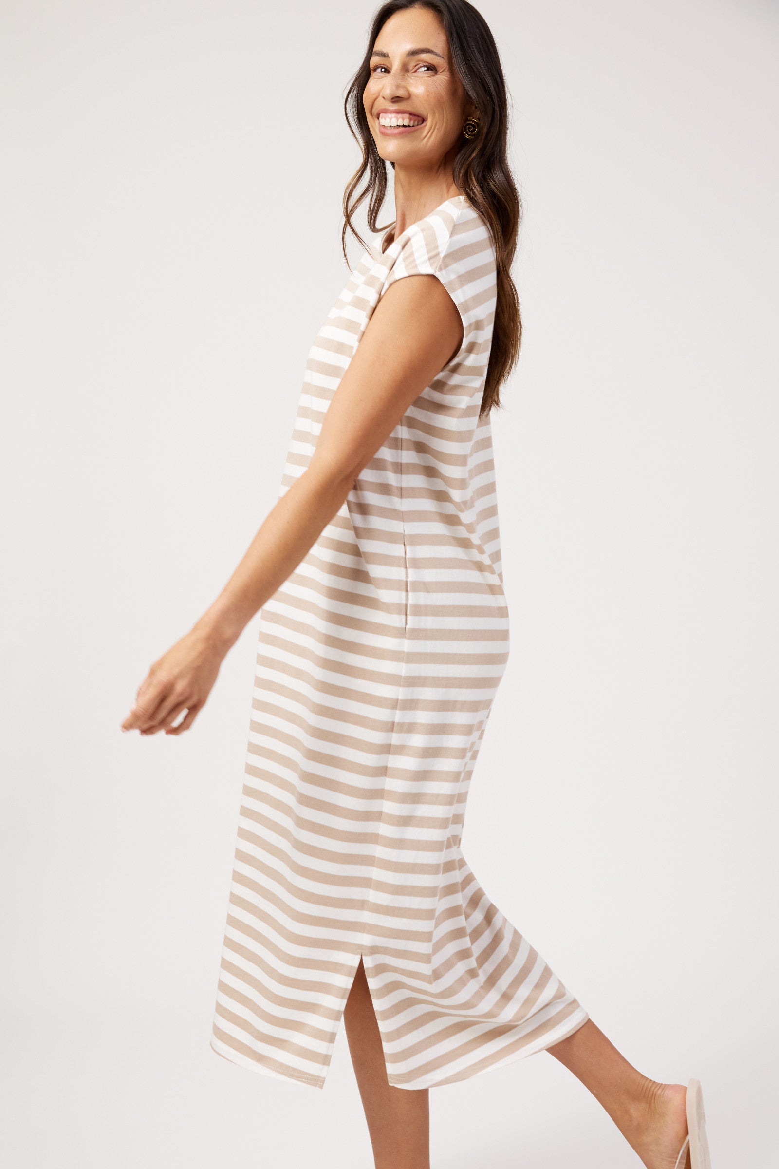 Kos Stripe Tshirt Dress - Sand
