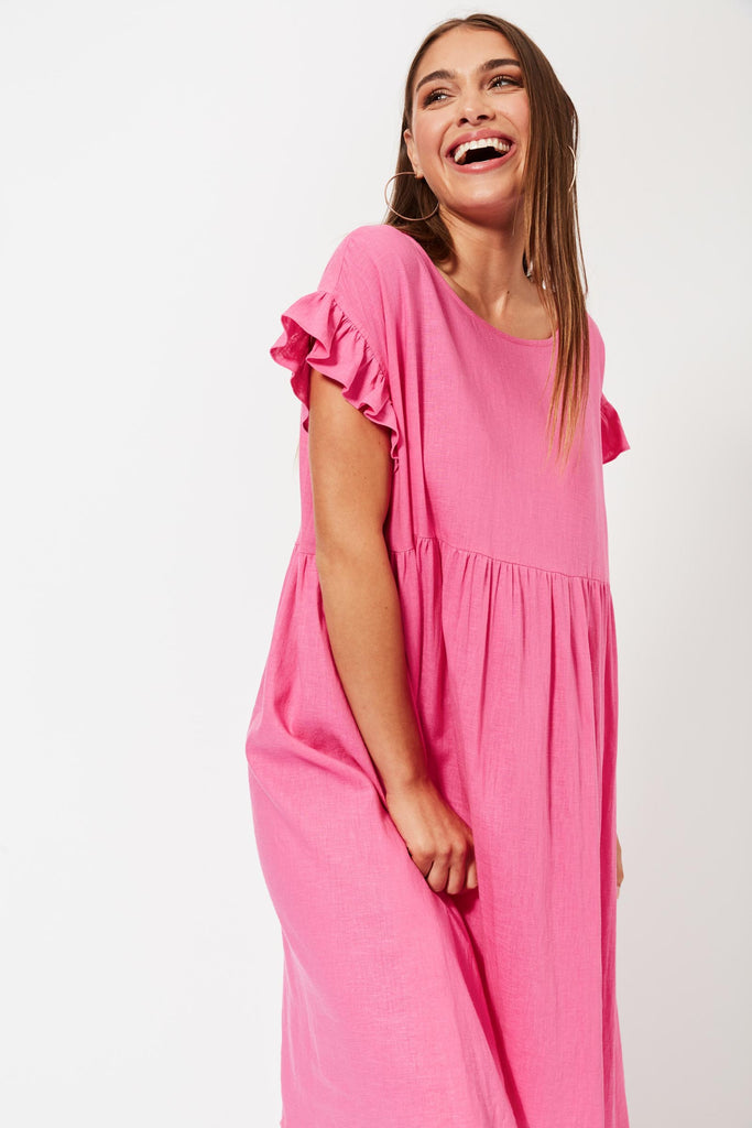 St Barts Frill Dress - Flamingo - The Haven Co