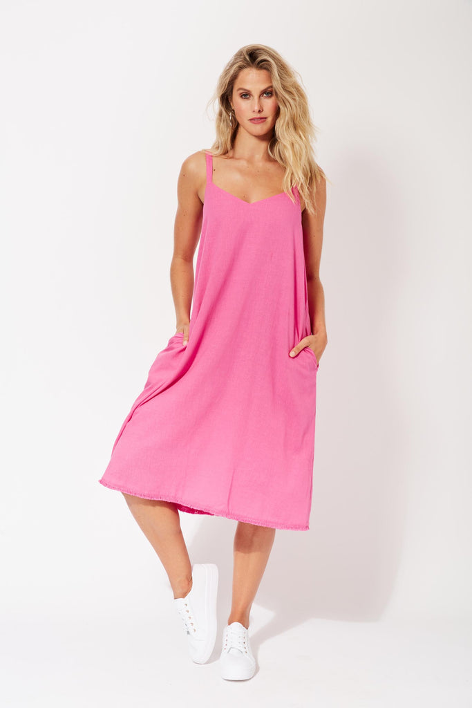 St Barts Midi Dress - Flamingo - The Haven Co