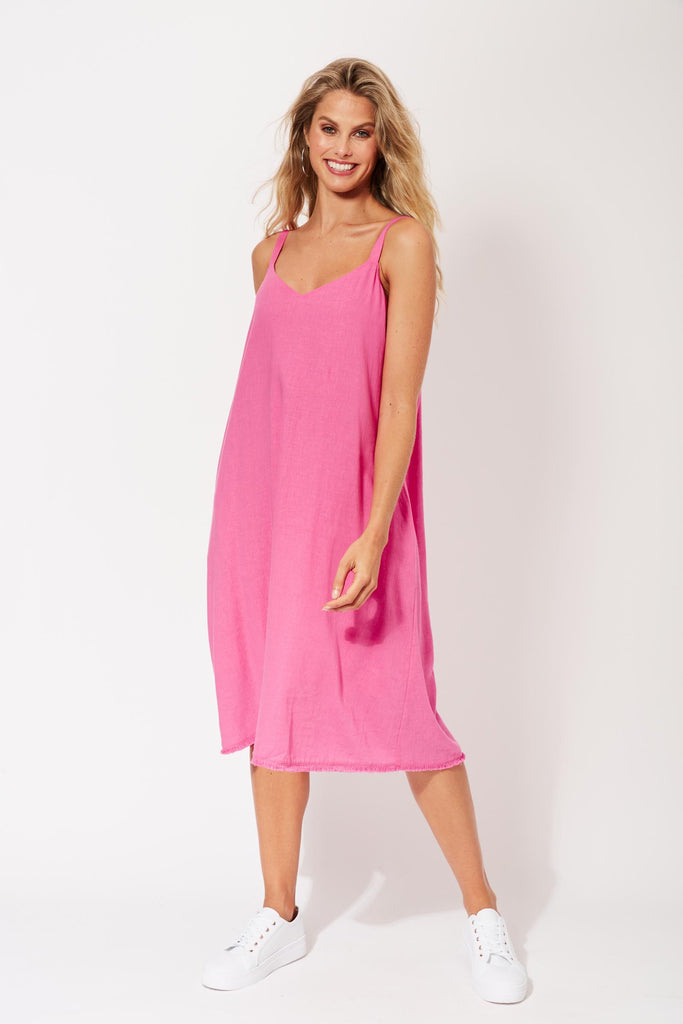 St Barts Midi Dress - Flamingo - The Haven Co