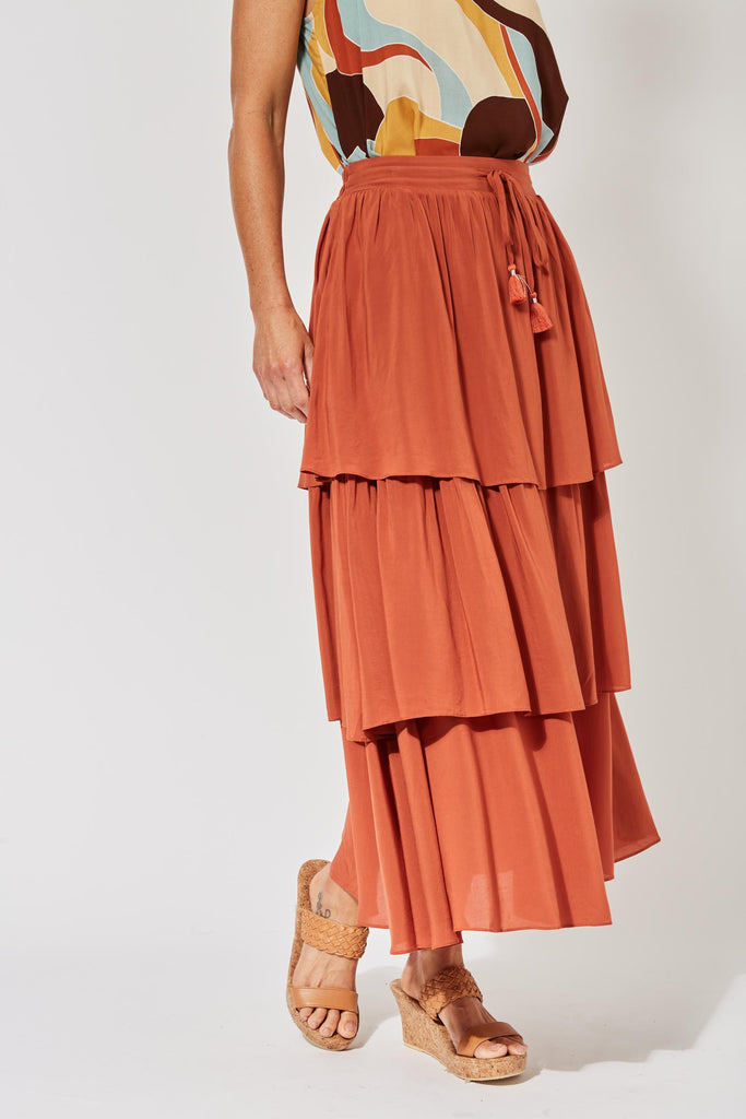 Saba Tiered Skirt - Rust - The Haven Co
