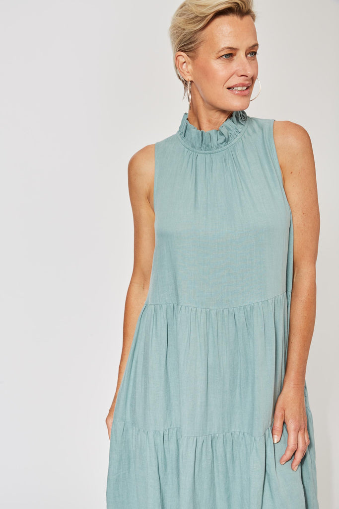 Belize Frill Dress - Mineral - The Haven Co