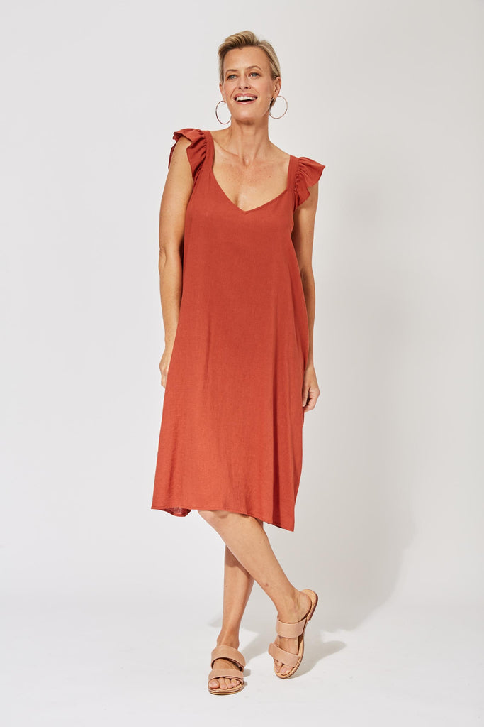 Belize Cap Sleeve Dress - Rust - The Haven Co