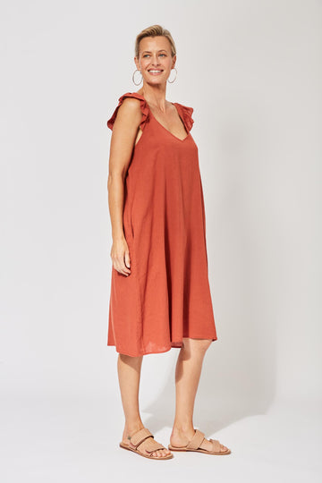 Belize Cap Sleeve Dress - Rust - The Haven Co